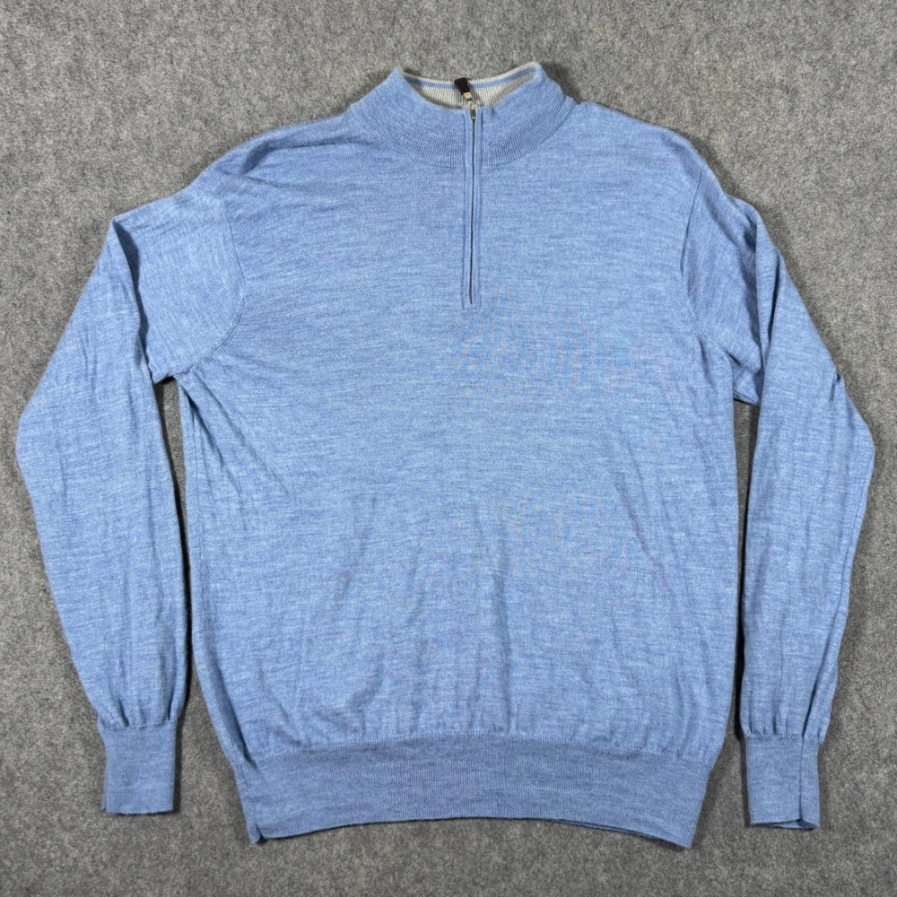 Peter Millar Sweater Mens XL Blue Quarter Zip Merino Wool Silk Blend Pullover